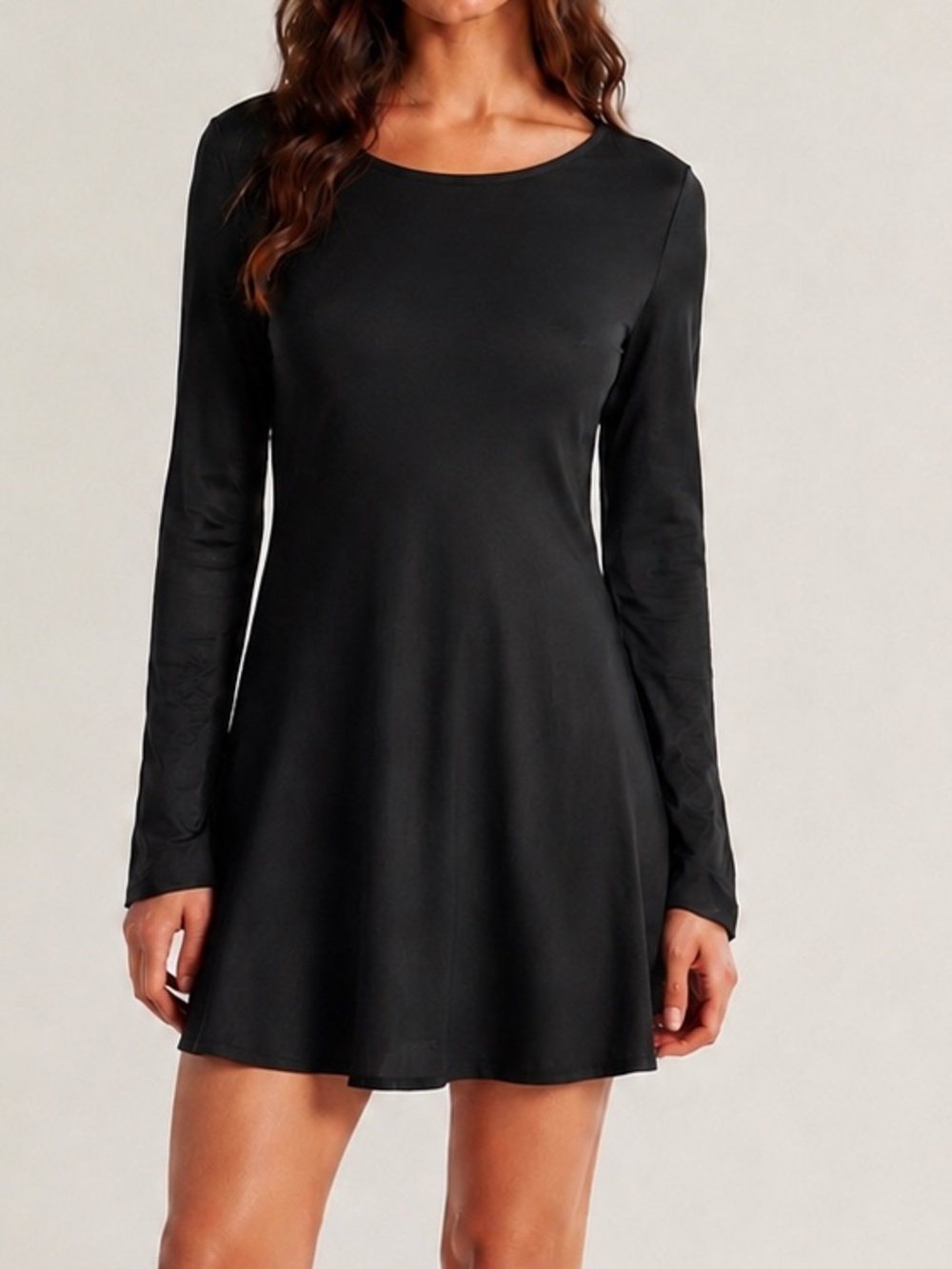 NWT Bella Dahl Black Cupro Long Sleeve Open Back Mini Dress M